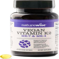 NatureWise Vitamin K2 MK-7 100mcg and MK-4 500mcg - Enhanced Bioavailable Formula - K Complex Supplement for Bone and Heart Health - Vegan, Gluten Free, Non-GMO - 90 Softgels[3-Month Supply]