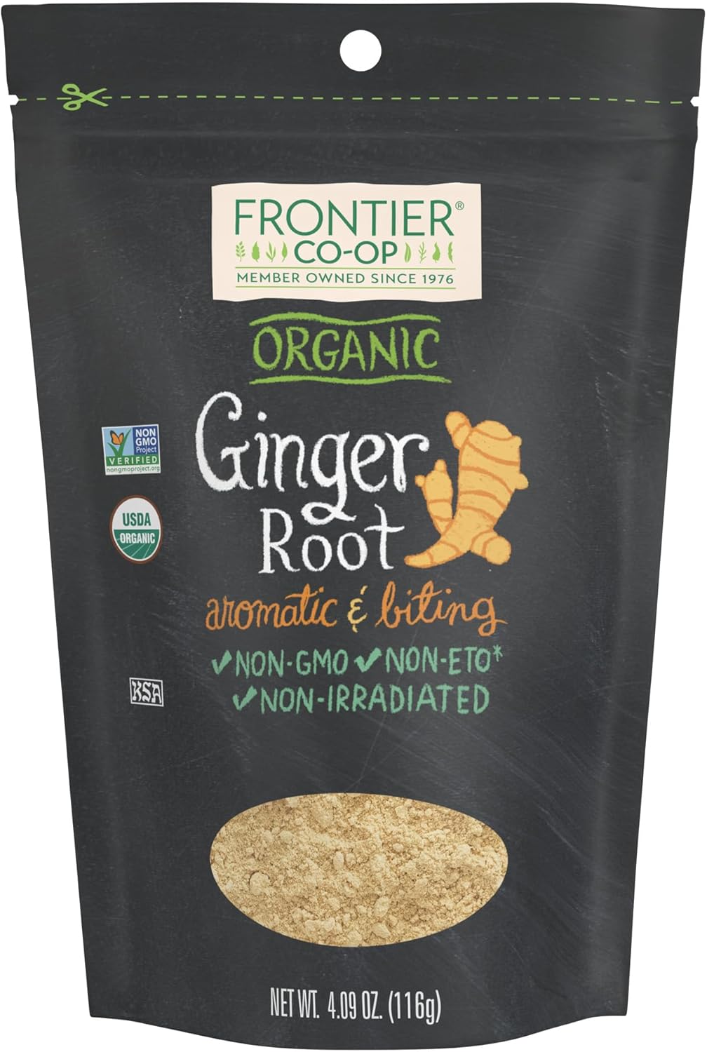 مسحوق جذر الزنجبيل العضوي المطحون (Ground Ginger Root) - فرونتير كواب (Frontier Co-op) - برطمان 4.09 أونصة - توابل طازجة وعطرية للطهي والعافية