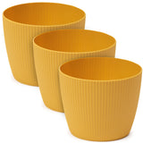 3-Pack Matte Mustard Plastic Flower Pots (16cm Diameter) - Large Decorative Herb Planters