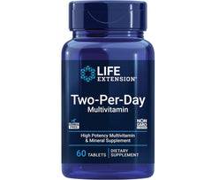 Life Extension Two-Per-Day Multivitamins – جرعة يومية من الفيتامينات والمعادن للرجال والنساء – مكمل غذائي أساسي كامل من الفيتامينات من أجل الطاقة والصحة – خالٍ من الجلوتين – غير معدّل وراثيًا – 60 قرصًا 