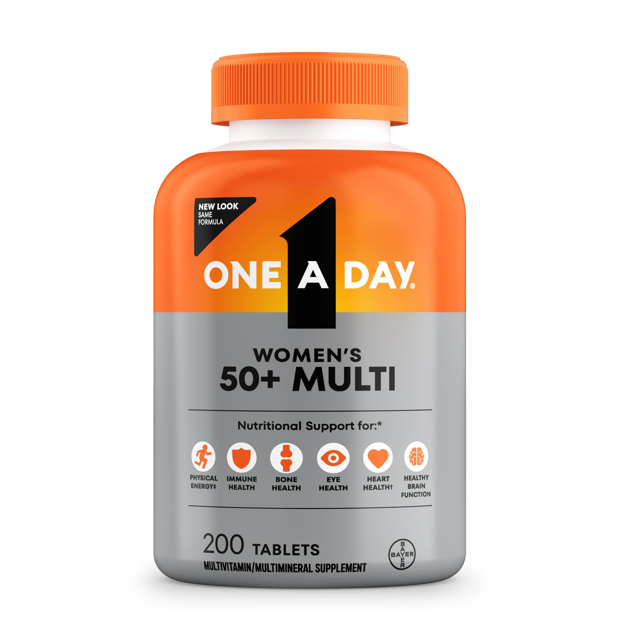 One A Day Women’s 50+ Multivitamin, 200 Tablets, Immune, Calcium, Iron & More, Excellent for Older Adults