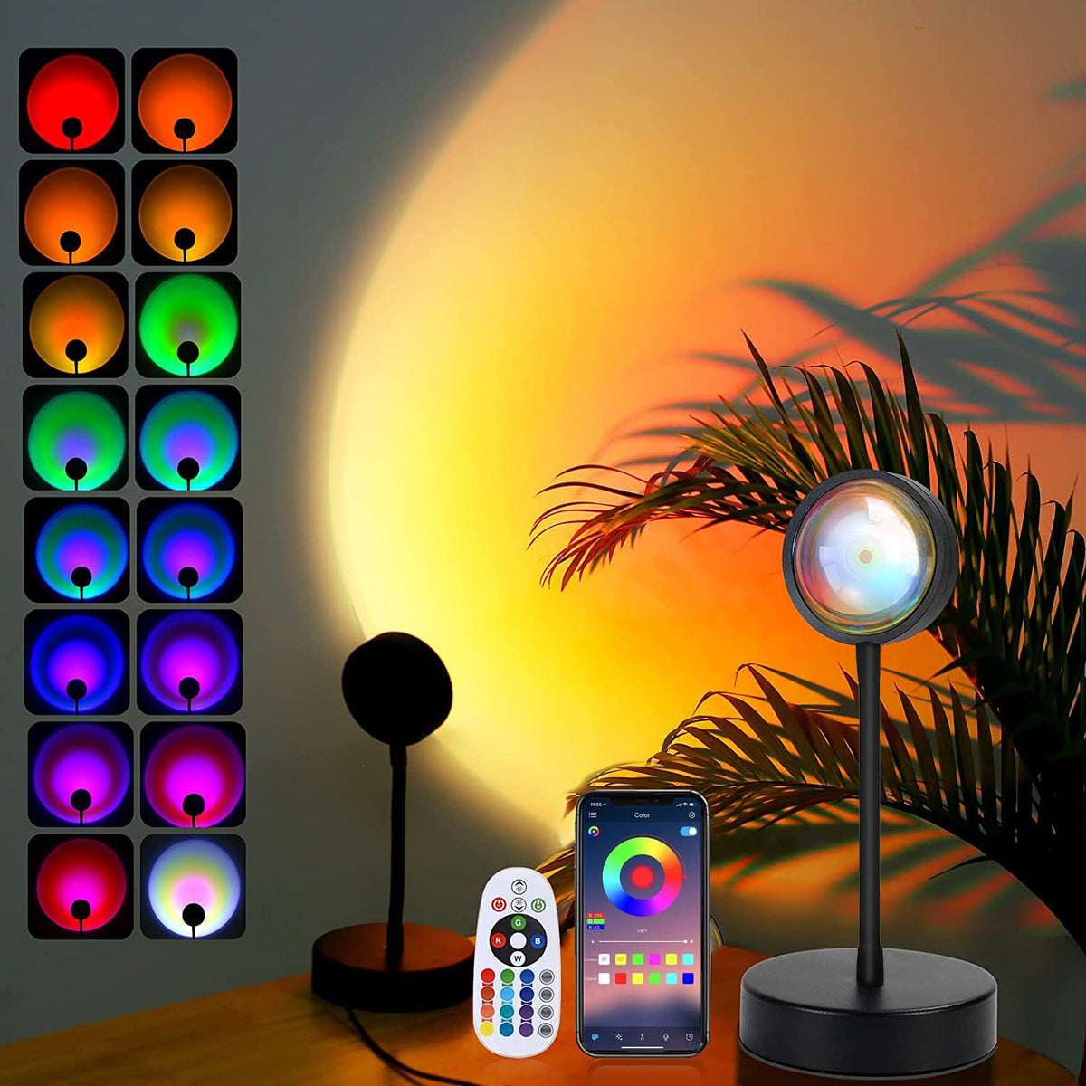 Redare Smart Sunset Lamp with 360° Rotation, APP & Remote Control, Multicolor Changing LED Sunset Lights with Music Synchronization