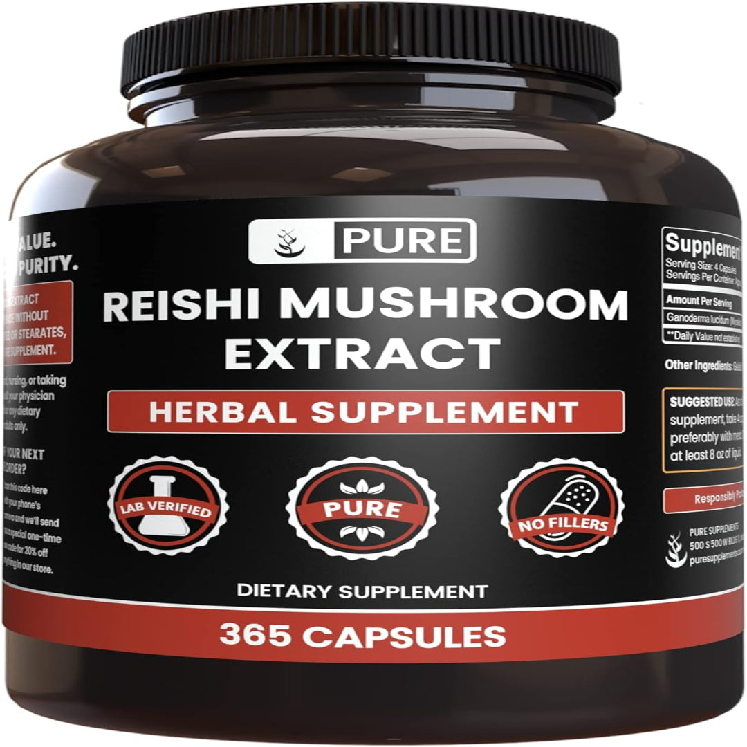 مستحضر Reishi Mushroom، 365 كبسولة، 100% طبيعي لدعم المناعة.