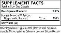 THORNE Iron Bisglycinate - مكمل غذائي من الحديد بتركيز 25 مجم لتعزيز الامتصاص دون آثار جانبية على الجهاز الهضمي - معتمد من NSF للرياضة - خالٍ من الجلوتين - 60 كبسولة