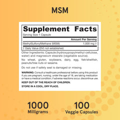 كبسولات MSM من Jarrow Formulas، 1000 مجم، ميثيل سلفونيل ميثان، لدعم صحة المفاصل، 100 كبسولة، ما يصل إلى 100 وجبة 