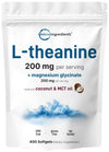 Micro Ingredients L-Theanine 200mg with Magnesium Glycinate - 400 MCT Coconut Oil Softgels for Relaxation & Focus