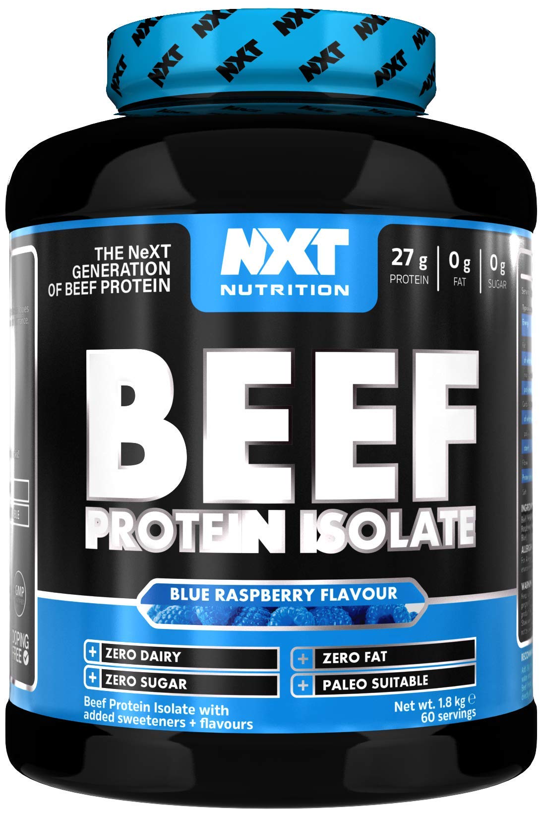 NXT Nutrition Beef Protein Isolate Powder - Blue Raspberry 1.8kg Halal Dairy Free