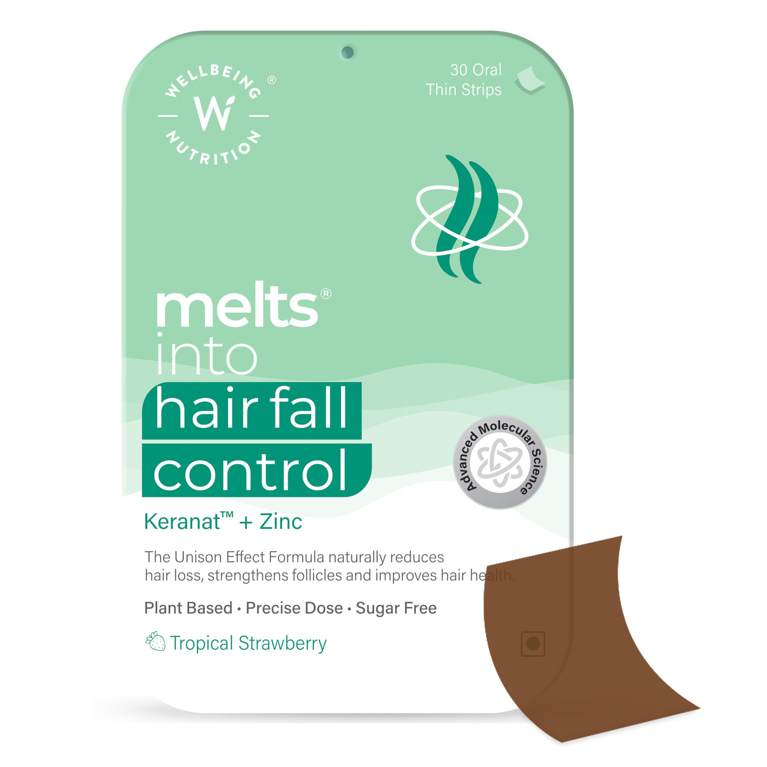 Wellbeing Nutrition Melts Hair Fall Control: Keranat & Zinc for Hair Anchoring & Volume (30 Oral Strips)