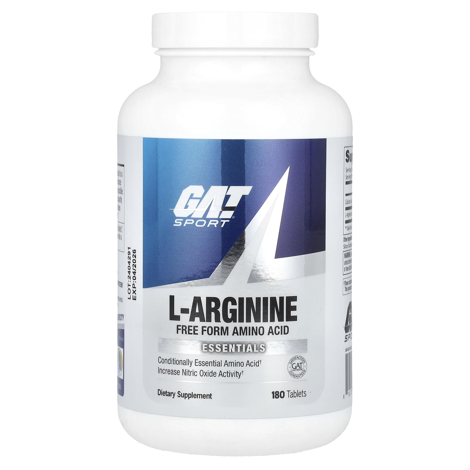 GAT L-Arginine Free Form Amino Acid Supplement - 180 Tablets