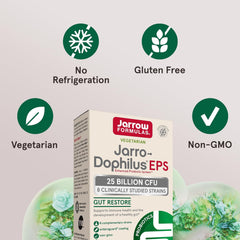 Jarrow Formulas Jarro-Dophilus EPS Probiotics 25 Billion CFU for Intestinal Tract Support, Gut Health Probiotics Supplements for Women and Men, 60 Veggie Capsules, Up to a 60 Day Supply