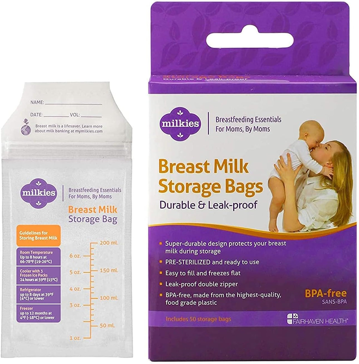 Fairhaven Health, Breast Milk Storage Bags, 50 Storage Bags