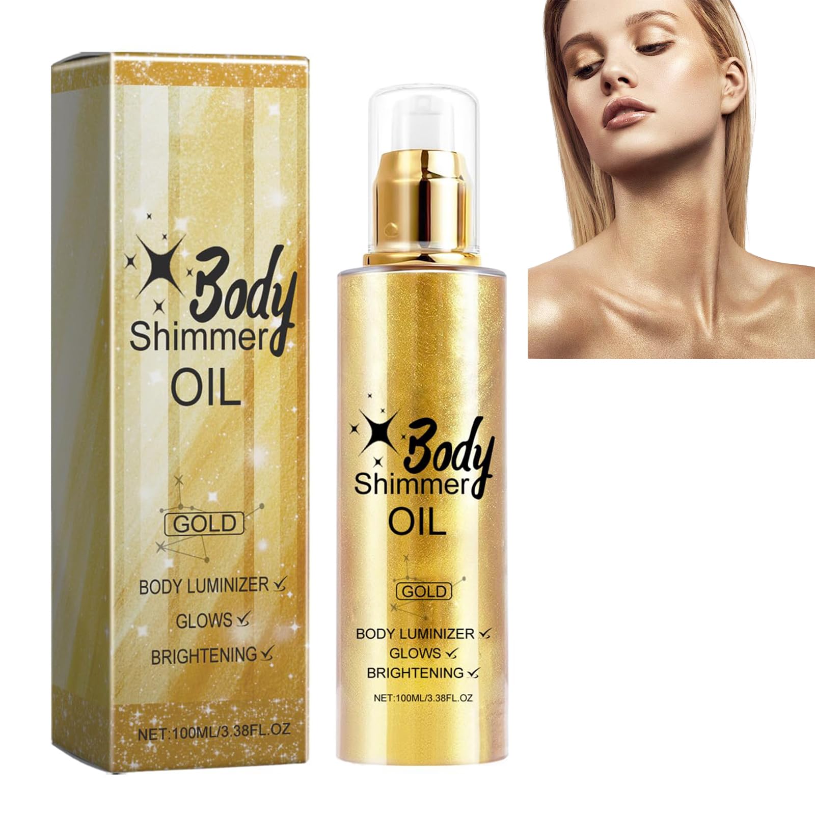 Gold Body Shimmer Oil - Illuminating Glitter Lotion for All Skin Types