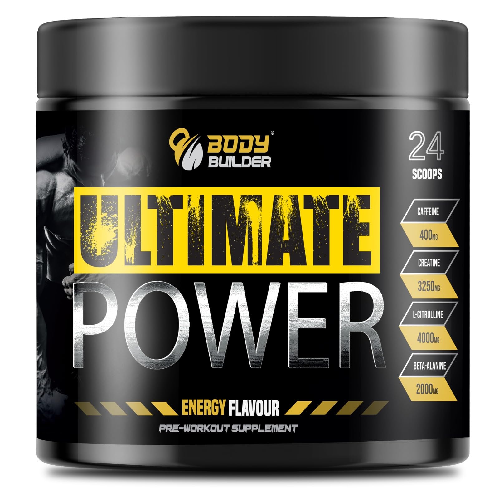 Body Builder Ultimate Power Pre-Workout - 4000mg L-Citrulline, 3250mg Creatine, 400mg Caffeine - Energy, Focus & Muscle Pump - Vegan, No Sugar (Energy Flavor, 48 Servings)
