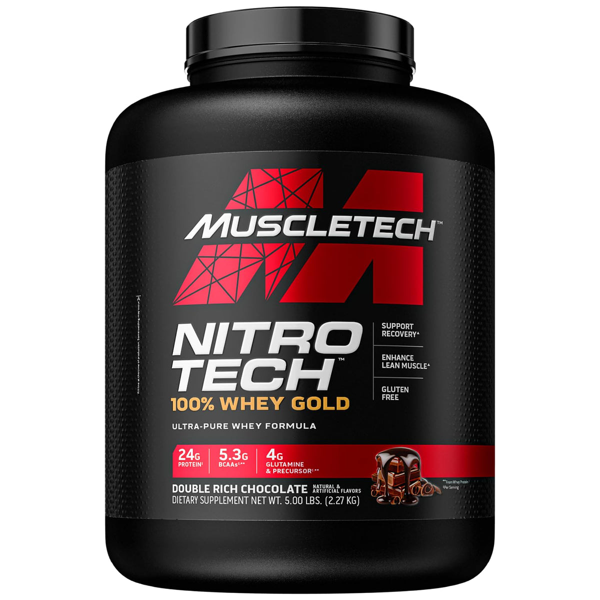 Muscletech NitroTech Whey Protein Powder - Ultimate Muscle Building Formula with Whey Isolate & Peptides - 30g Protein, 3g Creatine, 6.6g BCAAs - Strawberry Flavor, 4 lbs