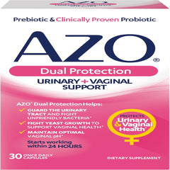 AZO Dual Protection، دعم المسالك البولية والمهبلية، البريبايوتكس والبروبيوتكس للنساء*، يبدأ مفعوله خلال 24 ساعة، خالٍ من الكائنات المعدلة وراثيًا، 30 قطعة 
