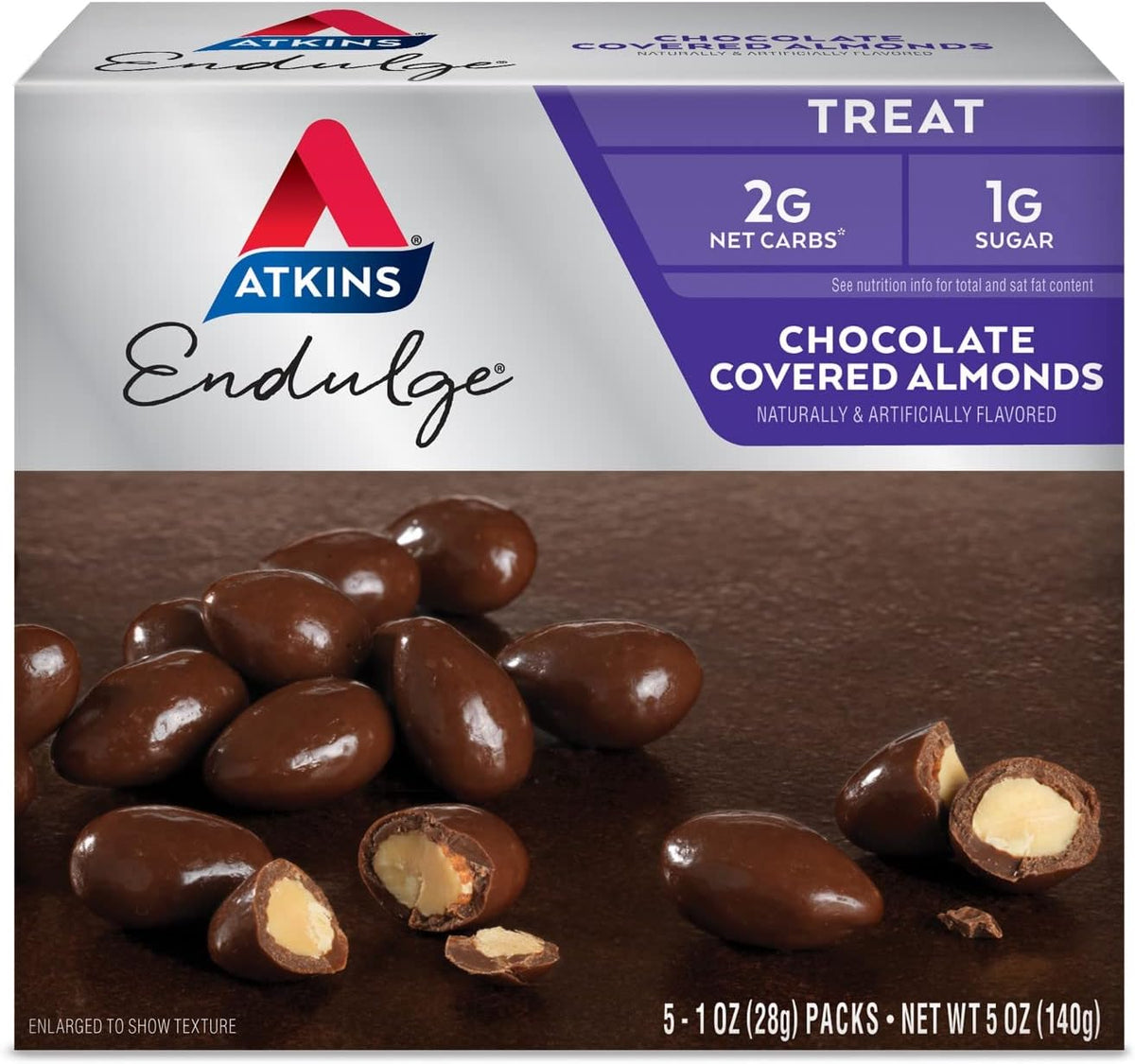 Atkins Endulge Chocolate Covered Almonds - Low Carb, High Protein Snack - 5 Pieces (1 oz Each)