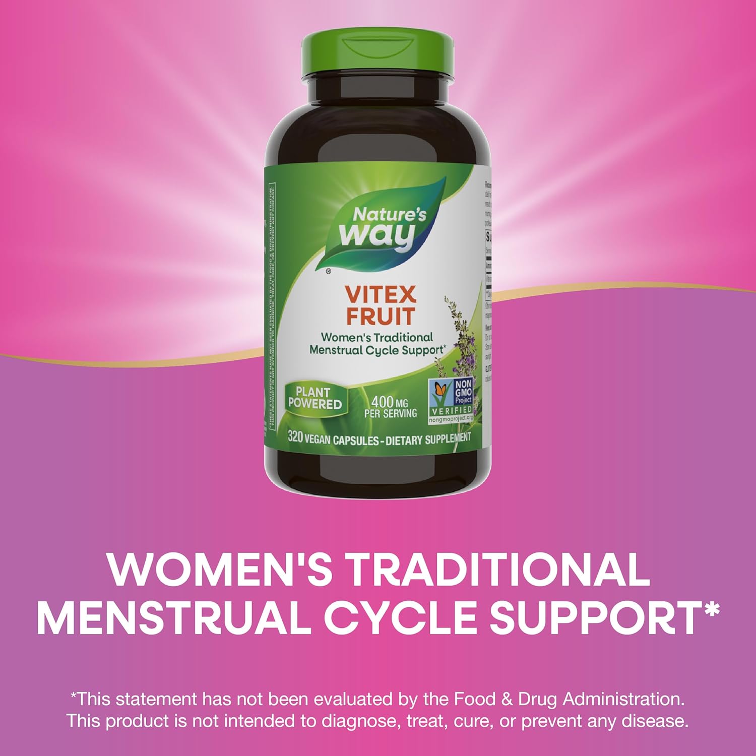 Vitex Fruit من Nature's Way، دعم الدورة الشهرية، 320 كبسولة فيغانية.