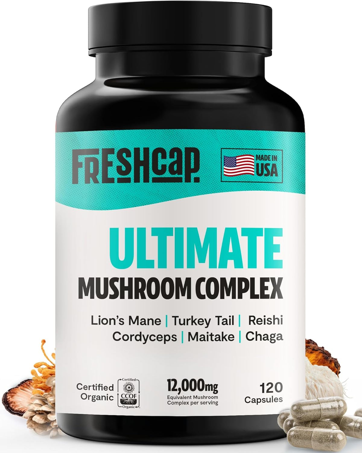 كبسولات  فطر متعددة من FreshCap،  لدعم  الذاكرة والتركيز.