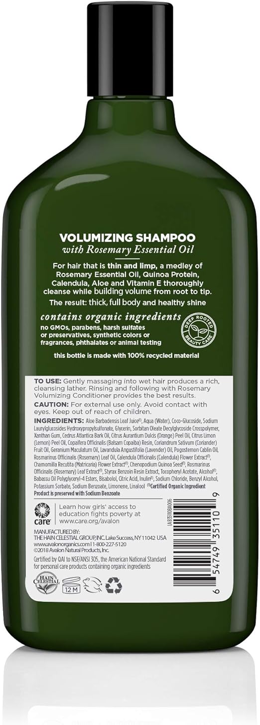 Avalon Organics Volumizing Rosemary Shampoo - 2 x 11 fl oz (Pack of 2)