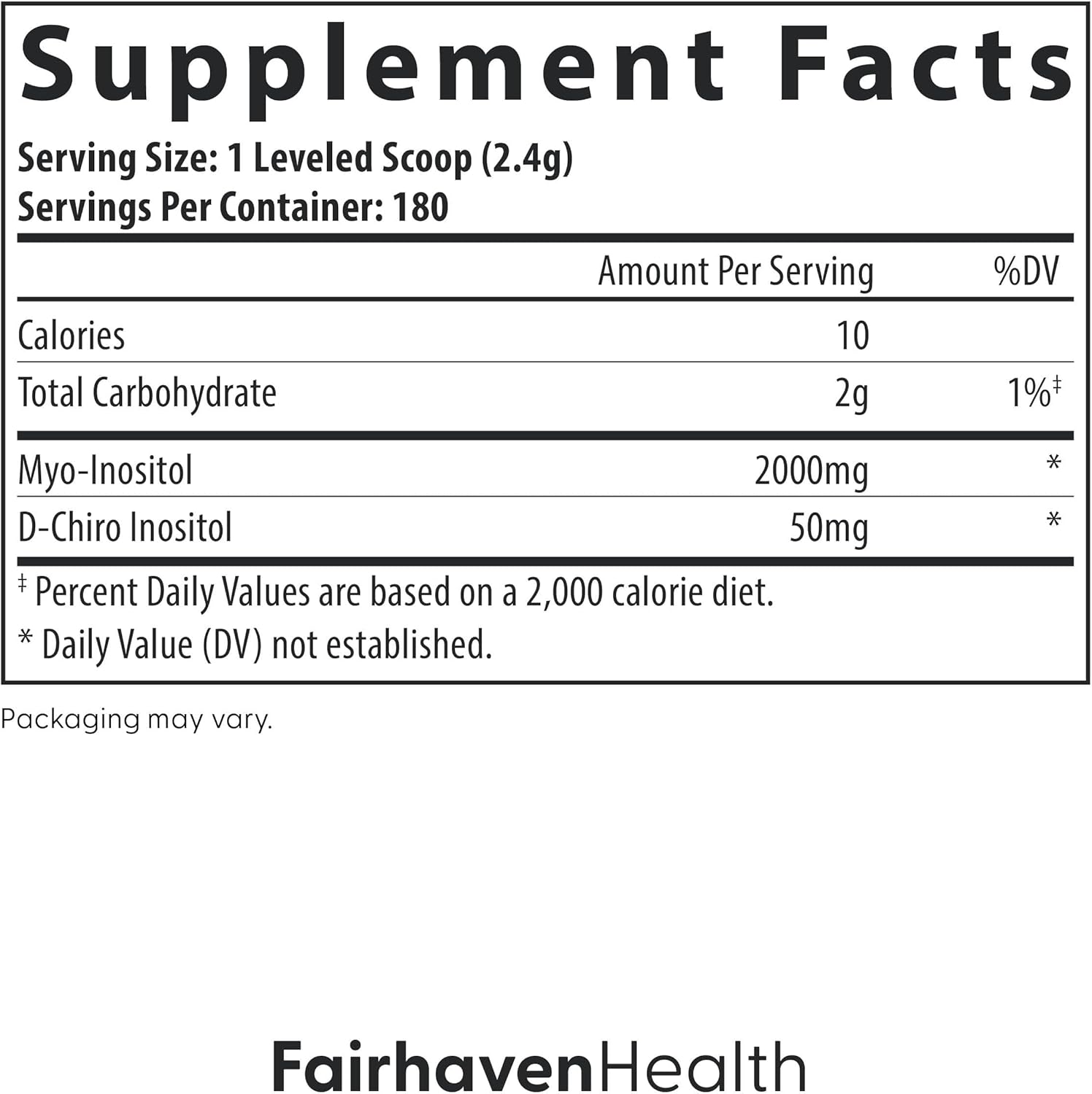Fairhaven Health myo-inositol and D-chiro-inositol powder for hormonal balance