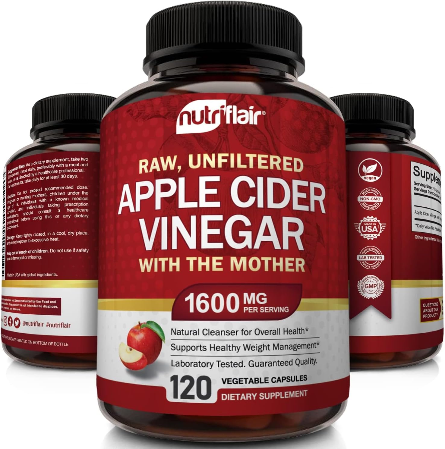 كبسولات الخل Apple cider vinegar لخسارة الوزن والتطهير.