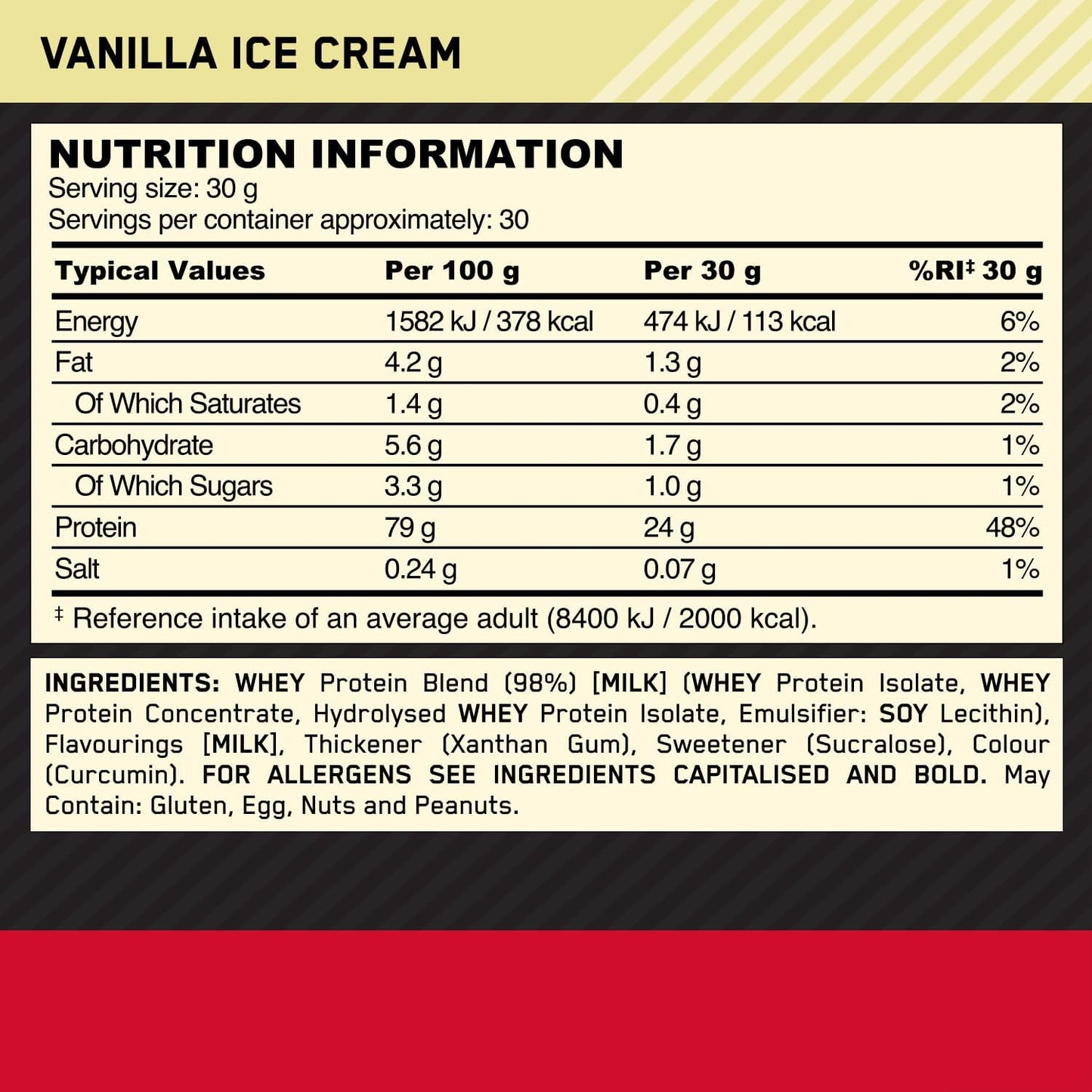 Optimum Nutrition Gold Standard 100% Whey Protein Powder, Vanilla Ice Cream, 2 Pound (Packaging May Vary)