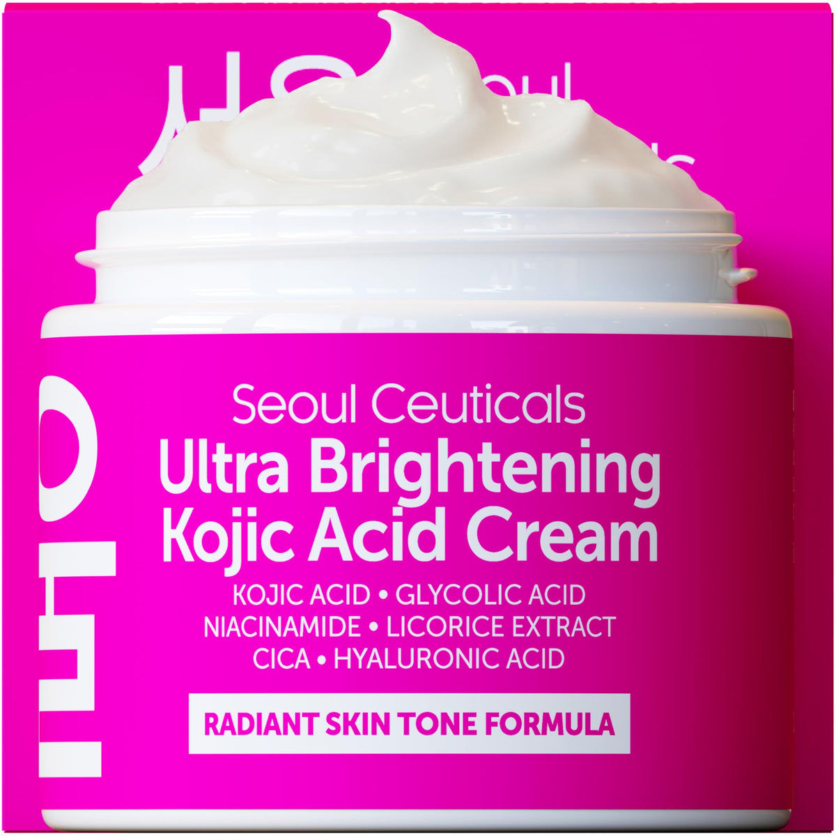 SeoulCeuticals Korean Kojic Acid Cream - Dark Spot Remover with Glycolic Acid, Niacinamide & Cica - Cruelty-Free K-Beauty Skincare (2oz)
