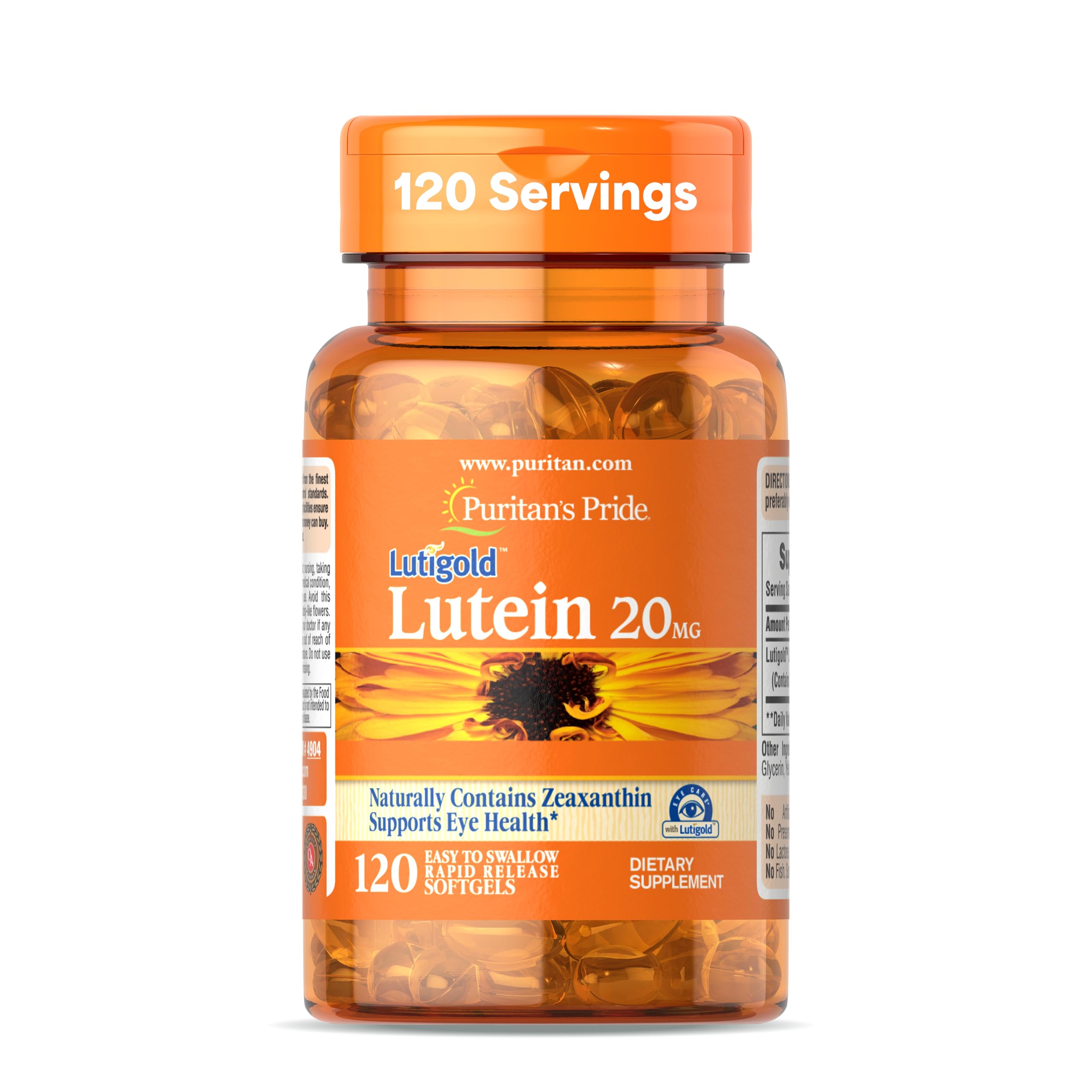 Puritan's Pride Lutein + Zeaxanthin Eye Health Supplement - 120 Softgels