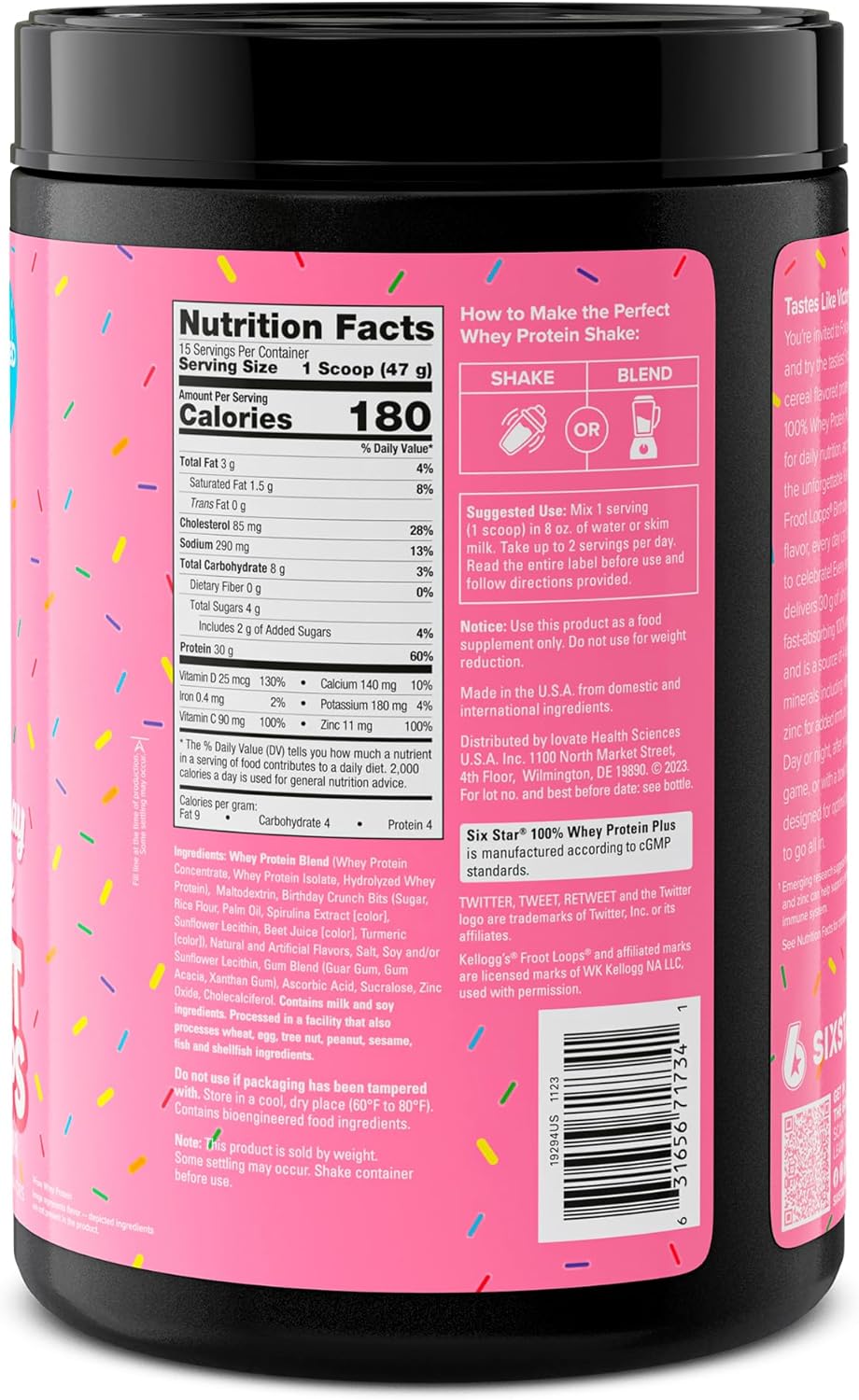 Six Star Whey Protein Powder Plus | Muscle Building & Recovery Plus Immune Support | Muscle Builder for Men & Women | Kellogg’s Froot Loops Birthday Cake Flavor | 1.5lb