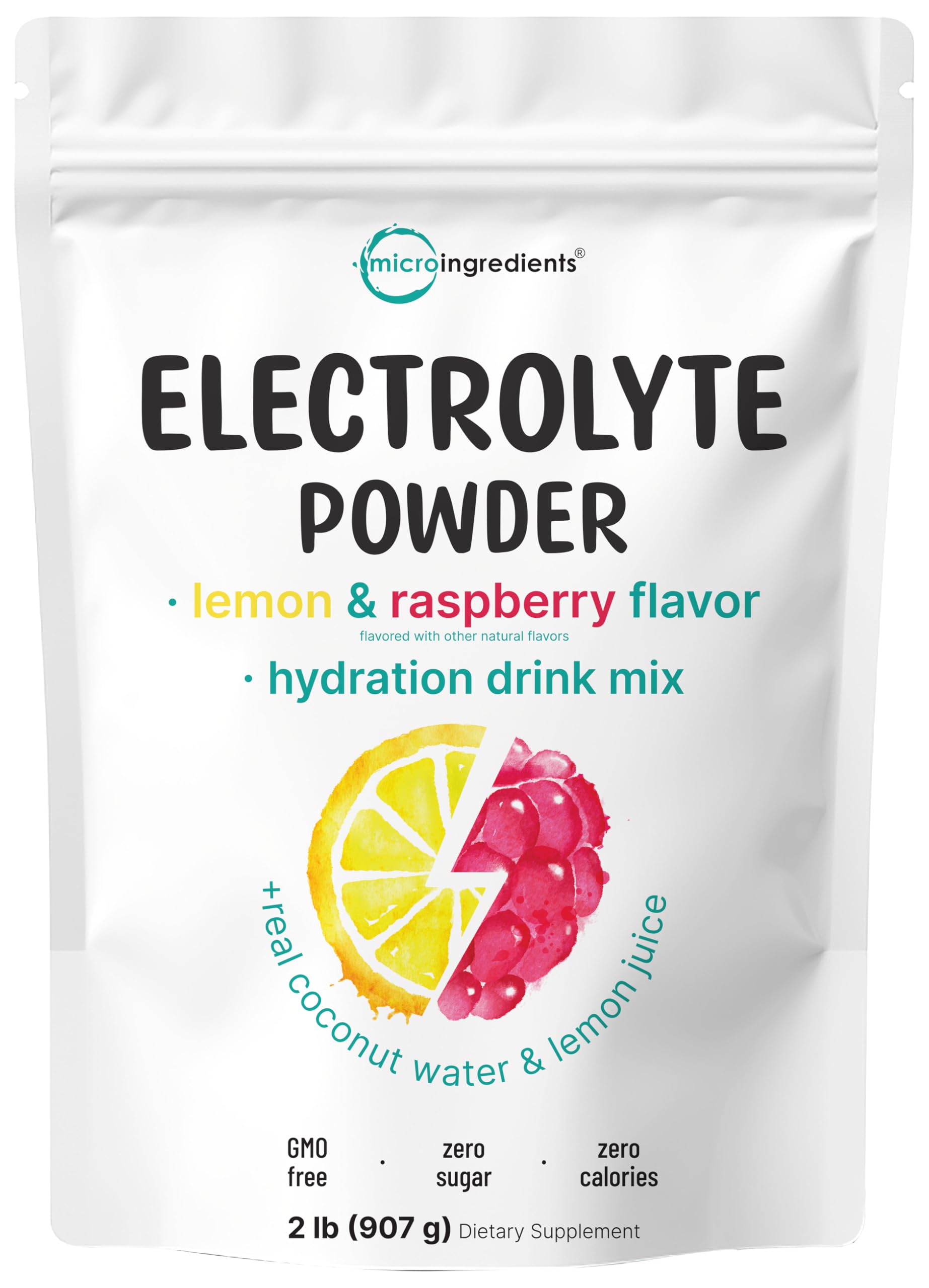 Micro Ingredients Hydration Electrolyte Powder - Keto & No Sugar - High Potassium with Lemon Raspberry Flavor