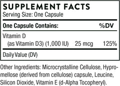 THORNE Vitamin D3 Supplement - Supports Healthy Bones, Teeth Muscles, Cardiovascular & Immune Function - Gluten, Dairy & Soy-Free - 1,000 IU - 90 Capsules