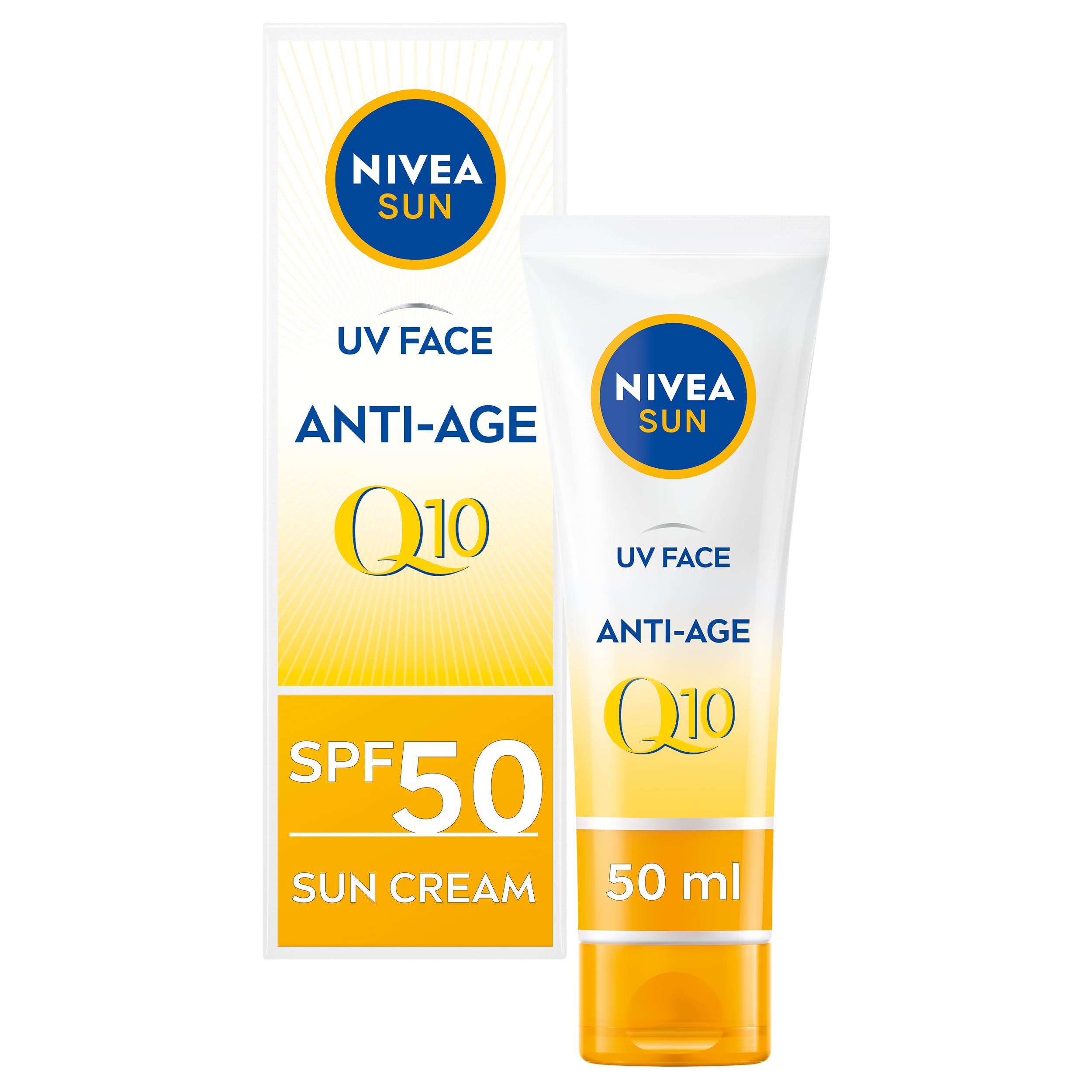 NIVEA SUN Face Cream SPF 50 - Anti-Age UVA/UVB Protection with Q10 Technology - Water Resistant & Non-Greasy - 50ml