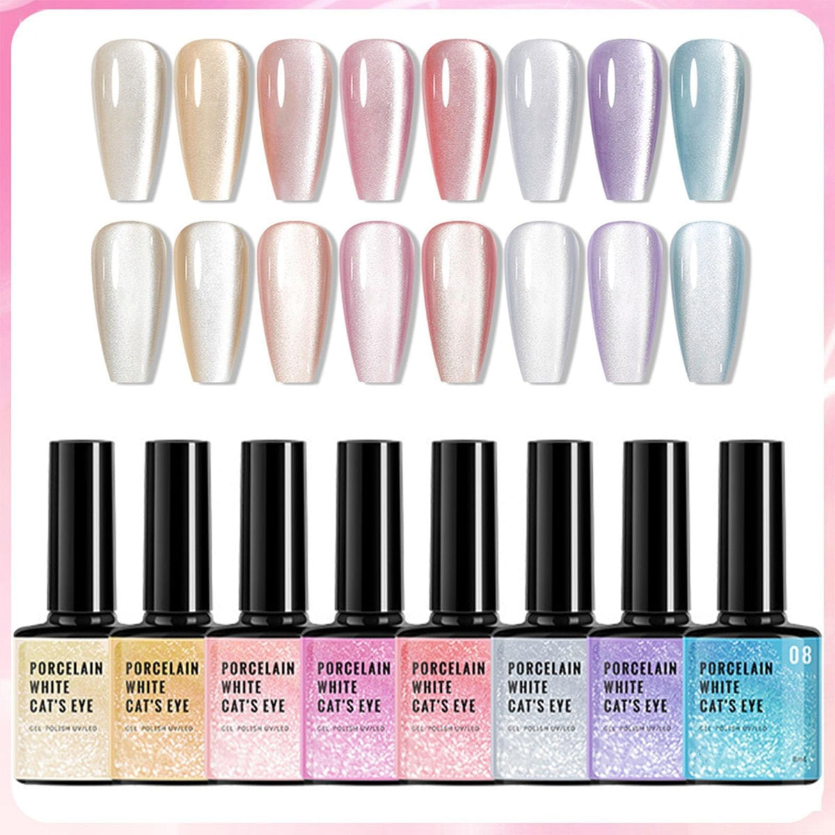 Azonee 8-Piece Glitter Holographic Nail Gel Polish Set | Shimmer Cat Eye Collection
