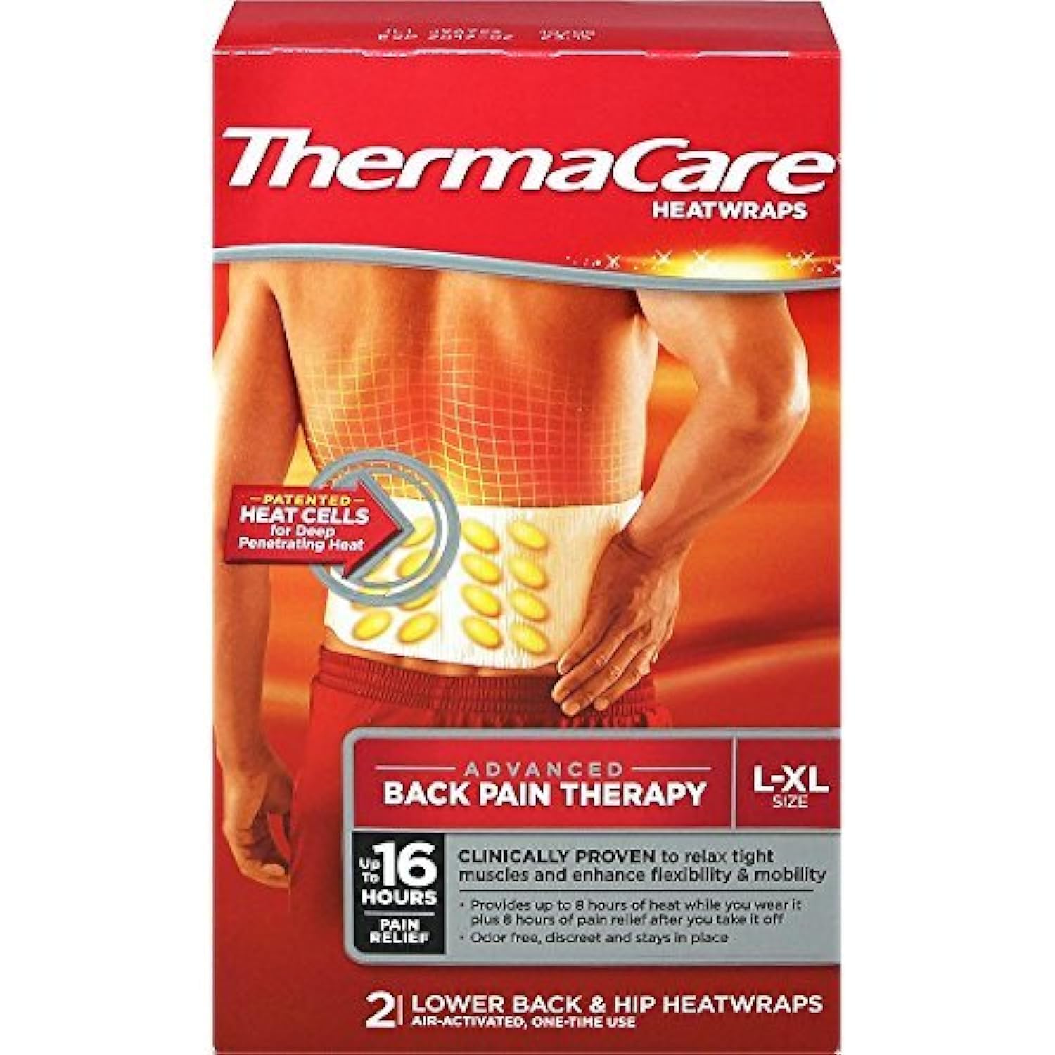 ThermaCare Lower Back & Hip HeatWraps - 8-Hour Relief, Size 2 Count