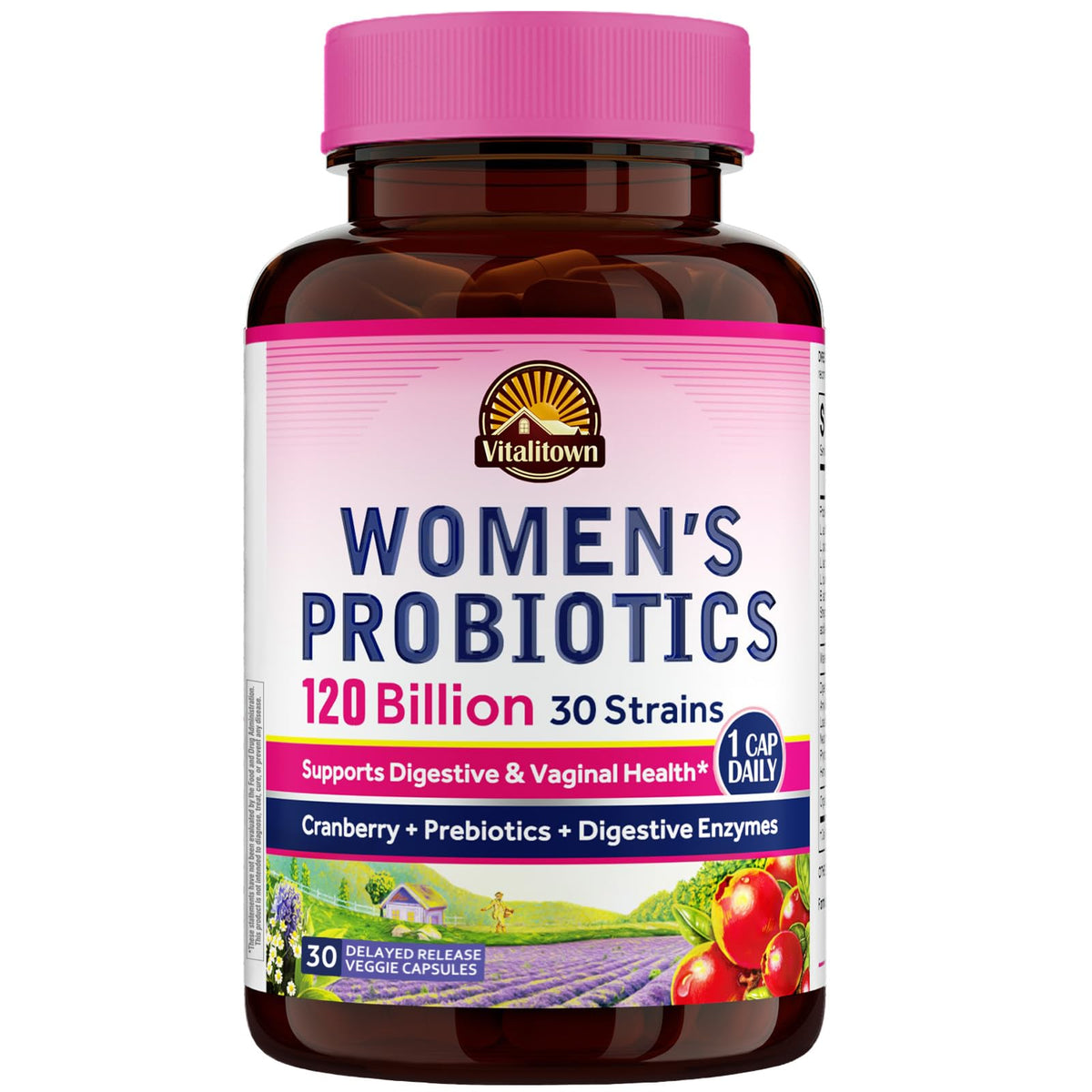 Vitalitown Women's Probiotics 120 Billion CFU - 30 Strains with Prebiotics, Enzymes & Cranberry - 30 Veg Caps
