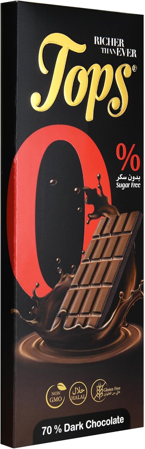Topps Sugar-Free Dark Chocolate Bar 70% Cocoa - 50g Pouch of 12