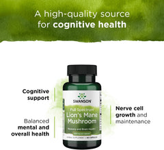 Swanson Lion's Mane Mushroom - Herbal Supplement Promoting Mental Focus, Clarity, & Memory Support - Traditional Brain Booster Supplement Made from Hericium Erinaceus (60 Capsules, 500mg Each)