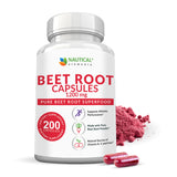 Beet Root Capsules - 1200mg Per Serving - 200 Beet Root Powder Capsules - Supports Blood Pressure, Athletic Performance, Digestive & Immune Health (Pure, Non-GMO & Gluten Free)