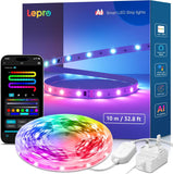 Lepro S1 شريط إضاءة LED ذكي بالذكاء الاصطناعي بألوان قوس قزح ١٠ متر - ٣٠ مصباح LED/متر، مزامنة الموسيقى، متوافق مع Alexa و Google Home، تحكم صوتي عبر تطبيق WiFi وبلوتوث، مساعد تصميم الإضاءة بالذكاء الاصطناعي، أضواء LED MagicColor لغرفة النوم