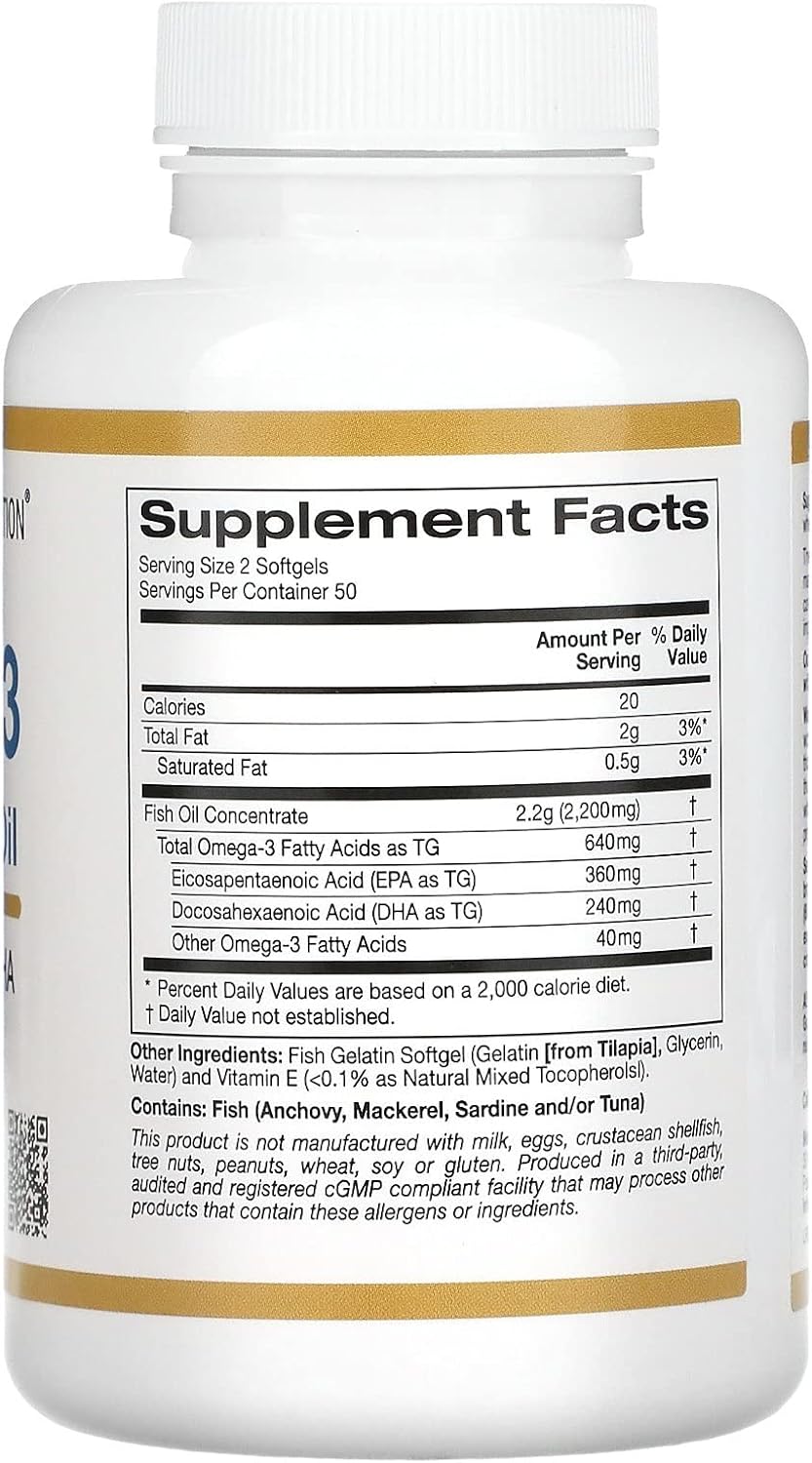 California Gold Nutrition, زيت السمك الممتاز أوميجا 3، 100% جيلاتين سمكي
