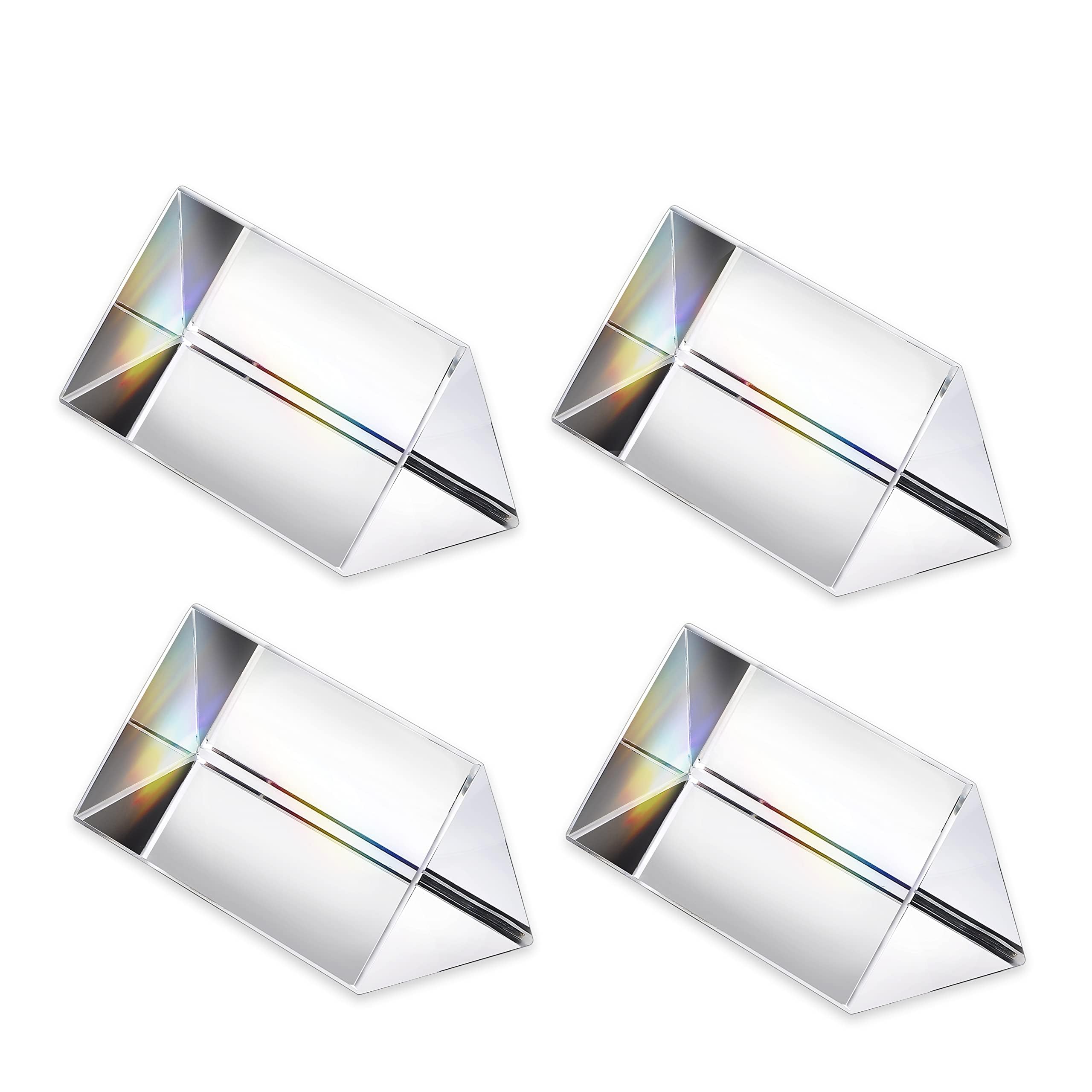 NALACAL Optical Glass Prisms Set - 4pcs Crystal Triangular Prisms for Rainbow Light Experiments & Decor