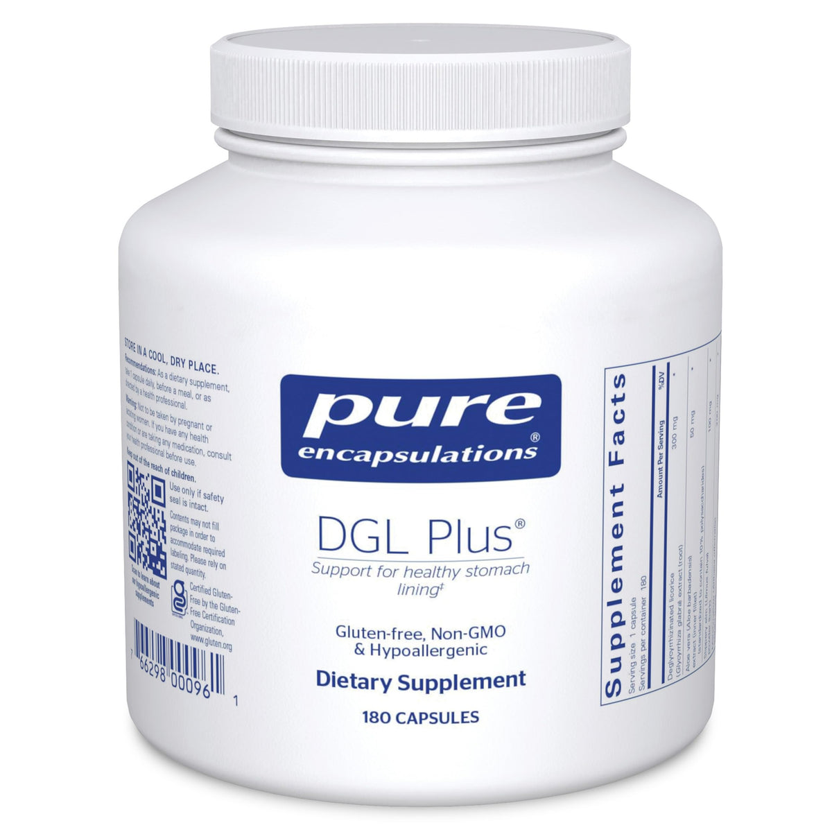 Pure Encapsulations DGL Plus Deglycyrrhizinated Licorice Supplement - 180 Capsules