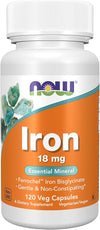 NOW Iron Supplement (18mg, 120 Veg Capsules) - Supports Energy & Wellbeing