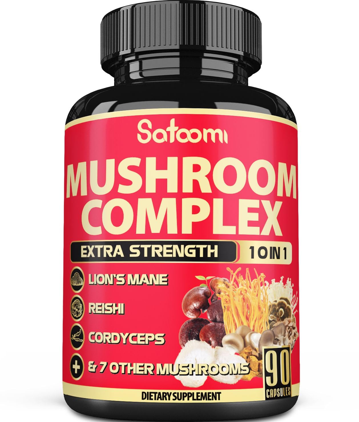 Satoomi 10in1 Mushroom Supplement Complex - 5000mg for Memory & Focus