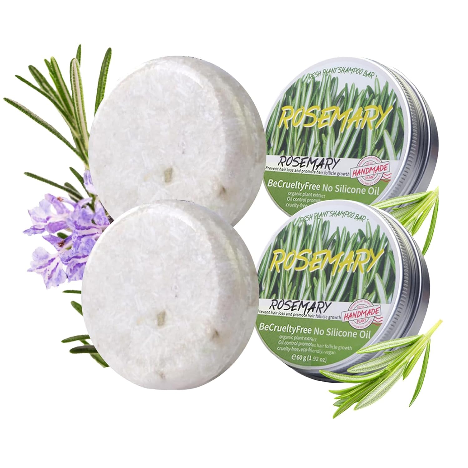 2Pack Rosemary Shampoo Bar for Hair Growth & Deep Cleansing - Anti Hair Loss Solid Shampoo Soap