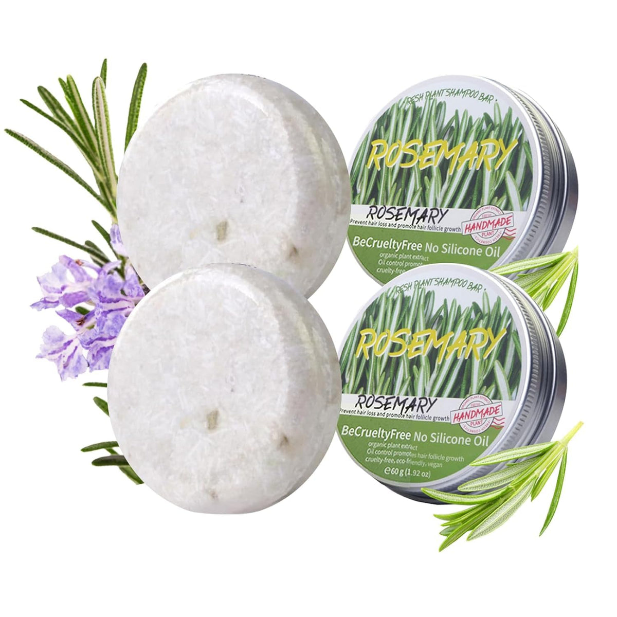 2Pack Rosemary Shampoo Bar for Hair Growth & Deep Cleansing - Anti Hair Loss Solid Shampoo Soap
