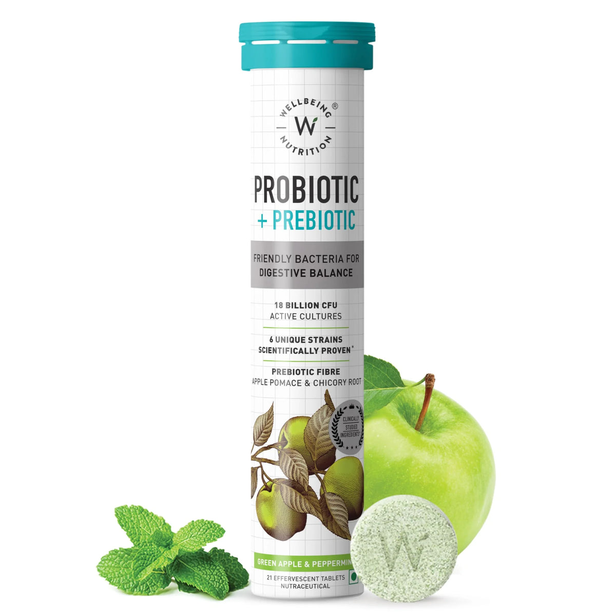 Daily Probiotics + Prebiotics Effervescent Tabs for Gut Health & Digestion - 21 Tabs