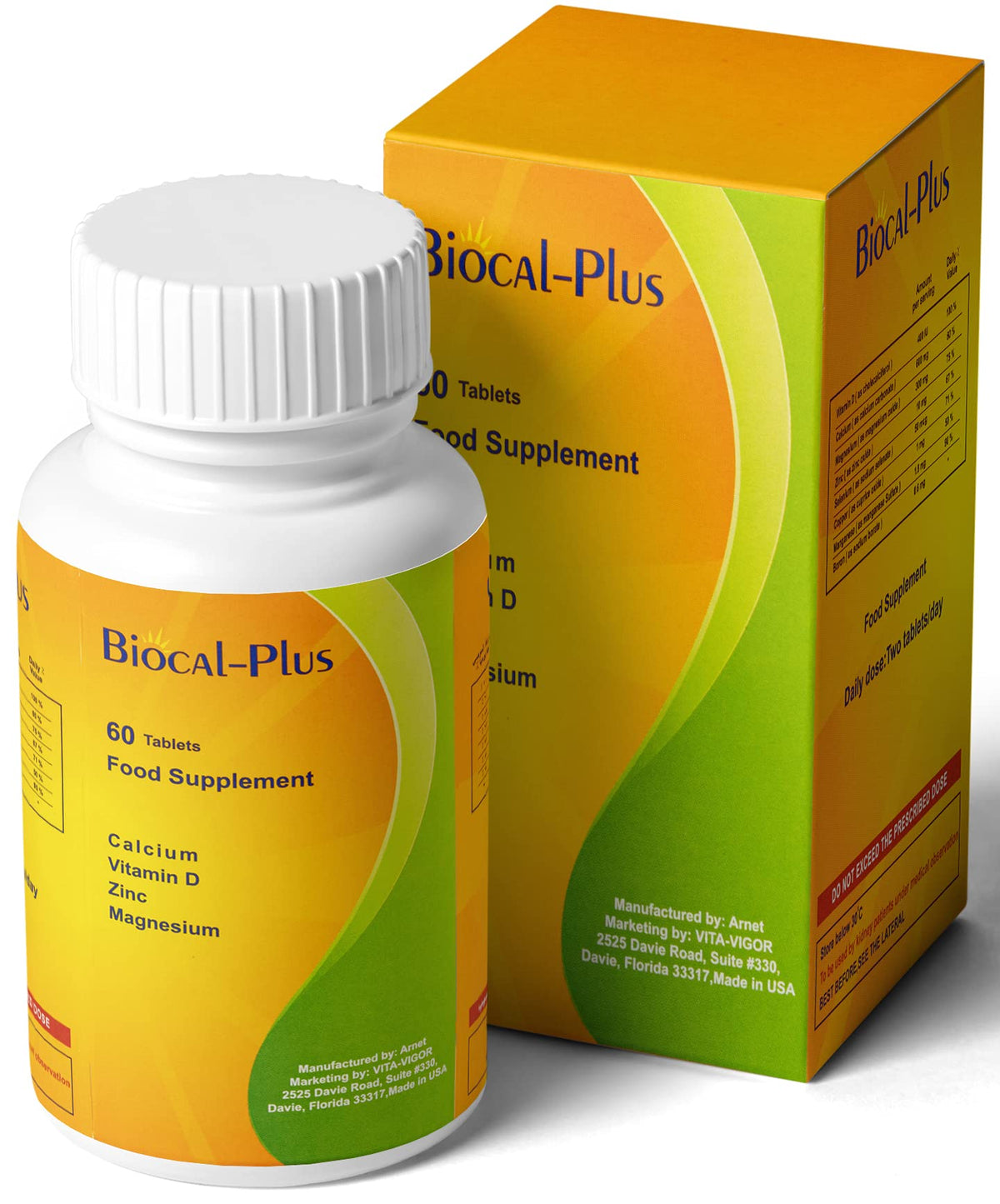 VitaVigor BioCal Plus 60 Tablets - Calcium Magnesium Vitamin D3 Bone Health Supplement