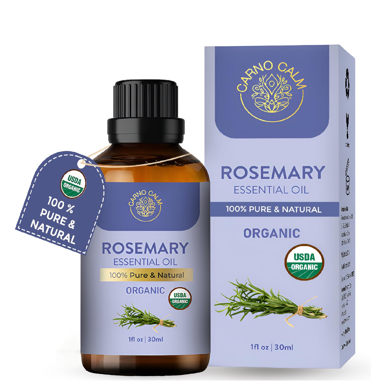 USDA Organic Rosemary Essential Oil (30ml) - 100% Pure for Hair Growth, Scalp & Aromatherapy