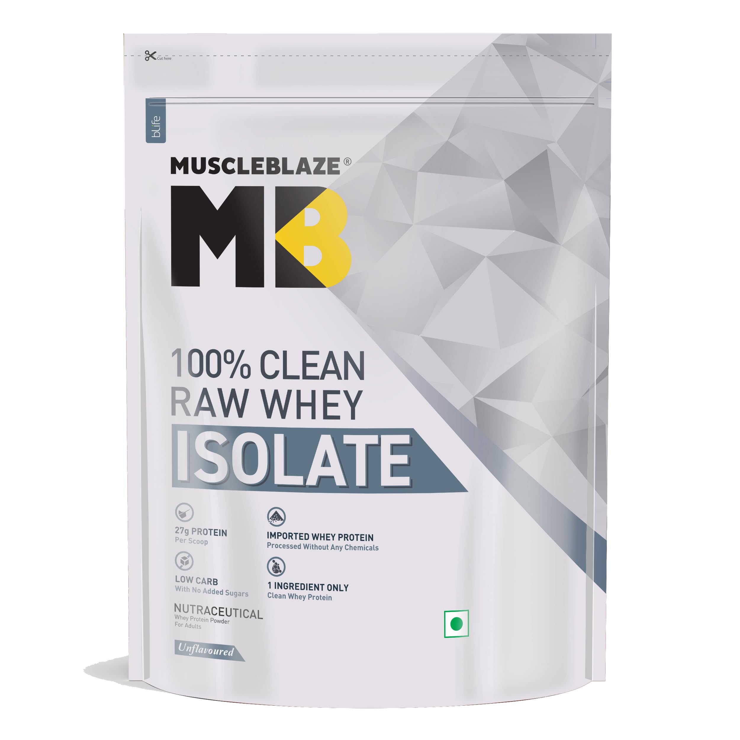 MuscleBlaze Whey Isolate 2000g (4.4 lb) - Unflavored Premium Protein